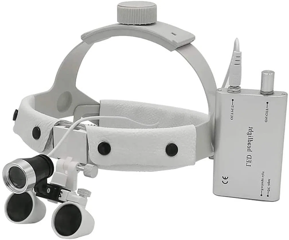 Dentallupen， Kopfmontierte beleuchtete Lupen， Dentalchirurgische Lupe 2，5-fache Binokular-Dentallupe Kopfmontierte Zahnarzt-Dentalchirurgie-medizinisches，