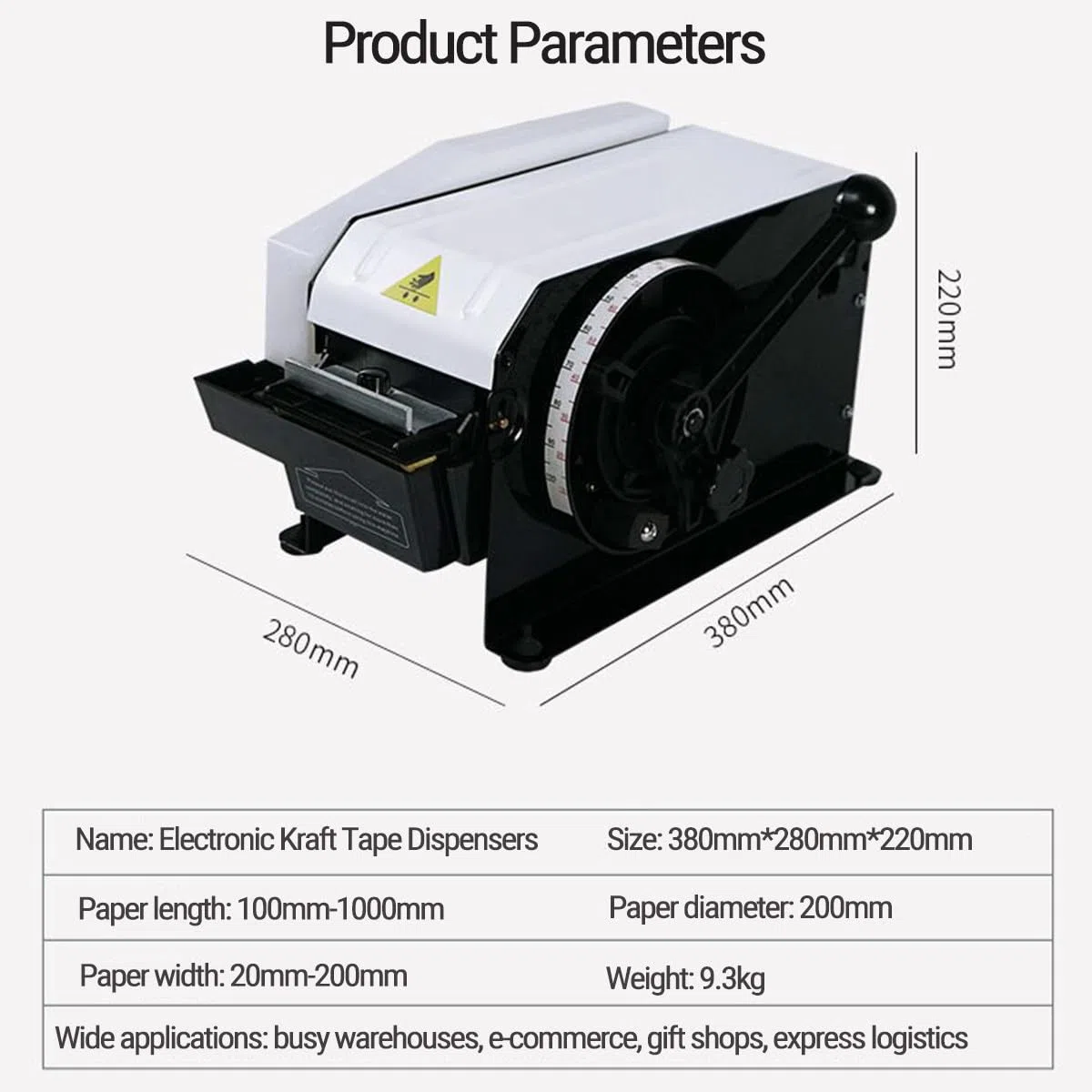 Klebebandspender, manueller wasseraktivierter Klebebandspender, einstellbare Länge, Breite und Wasserstand, Kartonverpackung für Expressbox