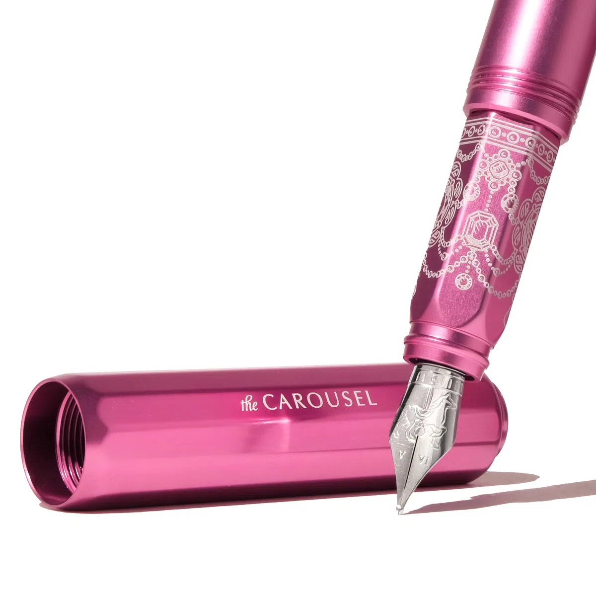 Ferris Wheel Press, Aluminum Carousel Fountain Pen, Little Miss Jubilee, Aircraft grade aluminum body, Threaded cap with air seal system, Fine
