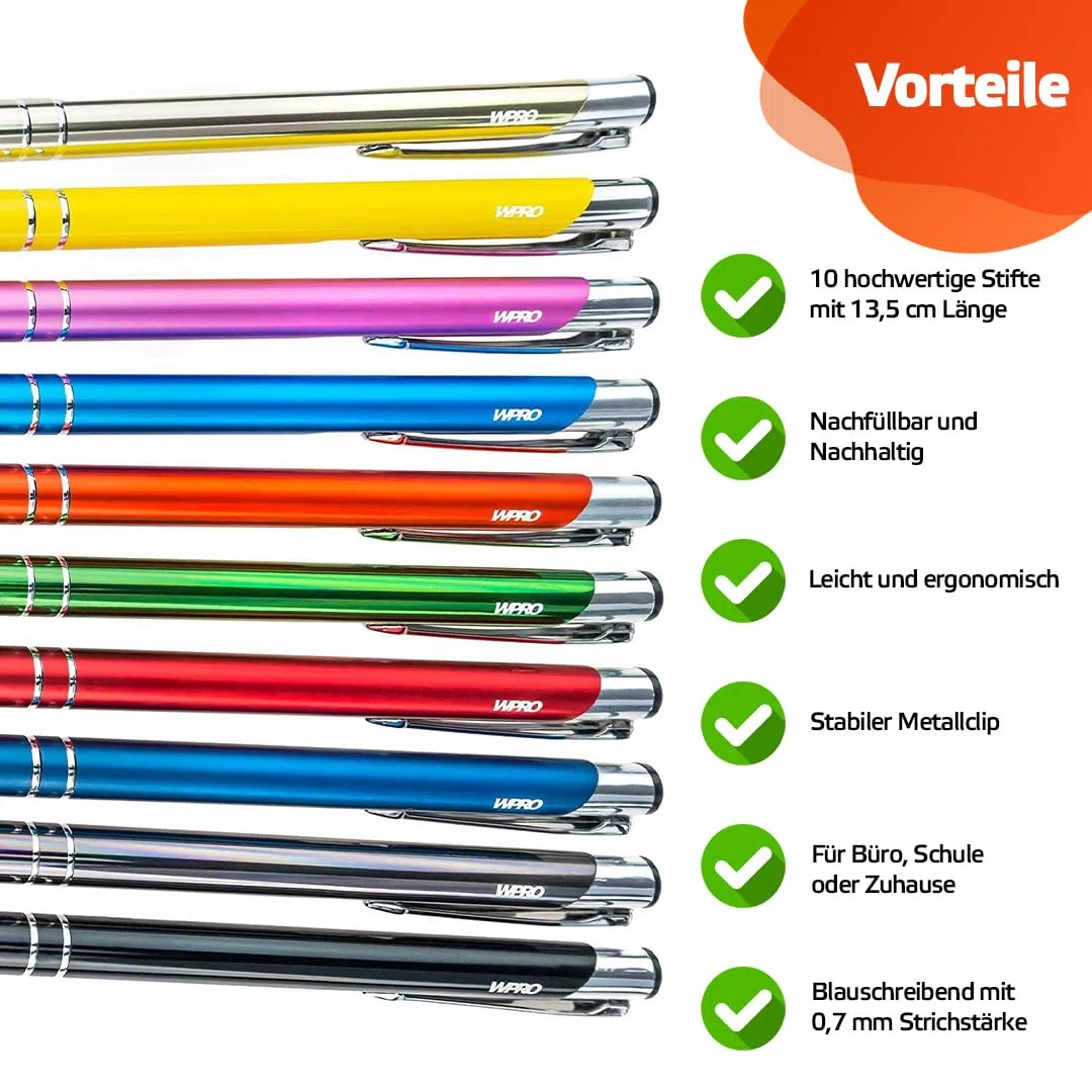 WPRO 250 Stück Metall Kugelschreiber champagner | Blauschreibende austauschbare Großraummine | Metallclip | Hochwertig | Für Büro und Studium
