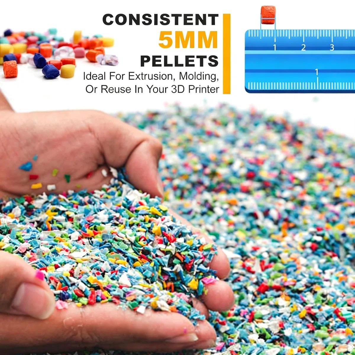 Kunststoff-Aktenvernichter, 1,5 kW elektrische Schleifmaschine zum Recycling, unterstützt Druckreste, 10–20 kg/h Kapazität, produziert ~ 5 mm Pellets für Extrusion und Formen