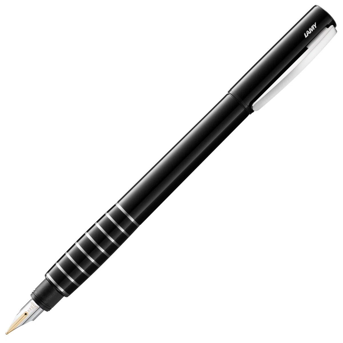 Lamy accent hochglänzender Füllhalter 098 im Lack-Finish mit austauschbarem Griffstück mit Zierringen diamantiert und Stahlfeder Federstärke Fein, inkl. Tintenpatrone T 10 blau