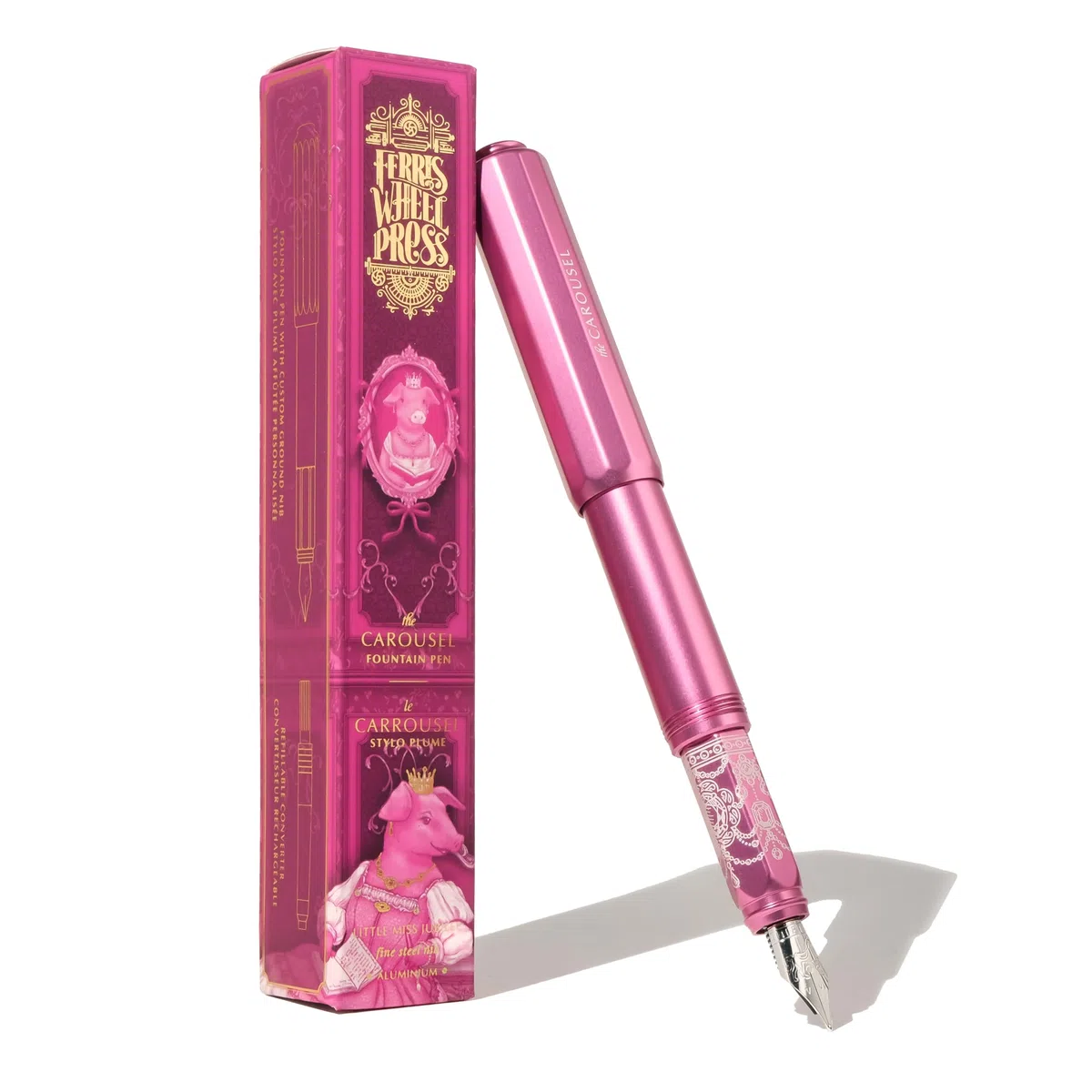 Ferris Wheel Press, Aluminum Carousel Fountain Pen, Little Miss Jubilee, Aircraft grade aluminum body, Threaded cap with air seal system, Fine