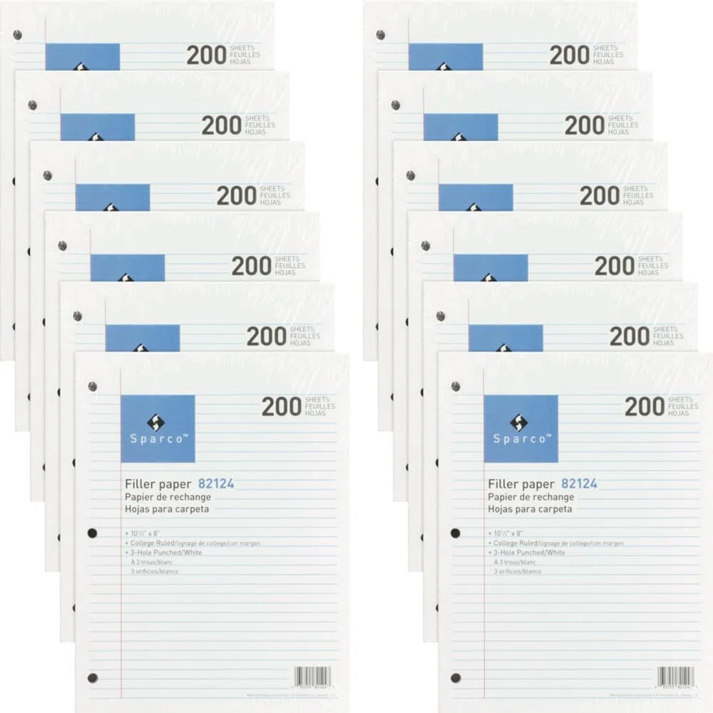 Sparco 3HP Notebook Filler Papier 2400 Blatt – College liniert – 16 lb Flächengewicht – 20,3 cm X 10 1/5,1 cm – Weiß Papier, 2400/Bundle (82124bd)