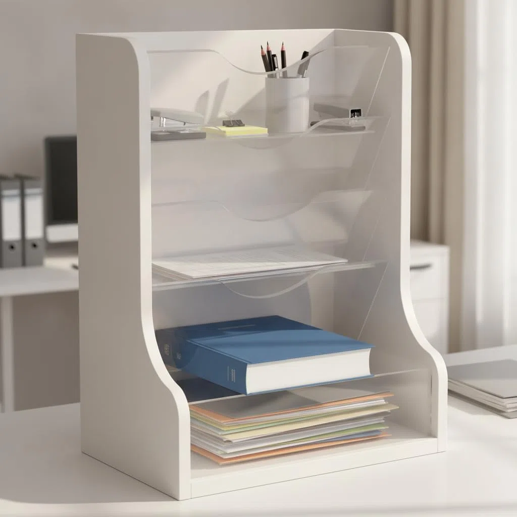 Dokumentenablage, Schreibtisch-Organizer , L-02 Holzmaserung-Transparent