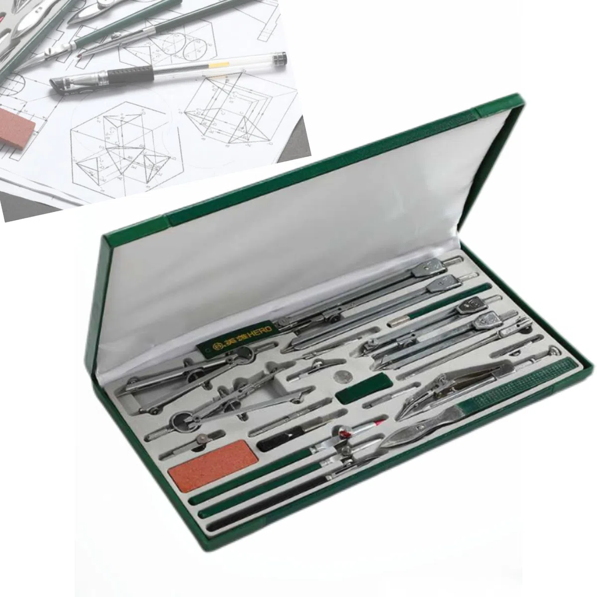 23pcs Geometrie Kit Bautechnik Professionelle Zeichenwerkzeuge Edelstahl Kompass Set mit großem Verlängerungsbalken für Designer, Zeichner, Segler