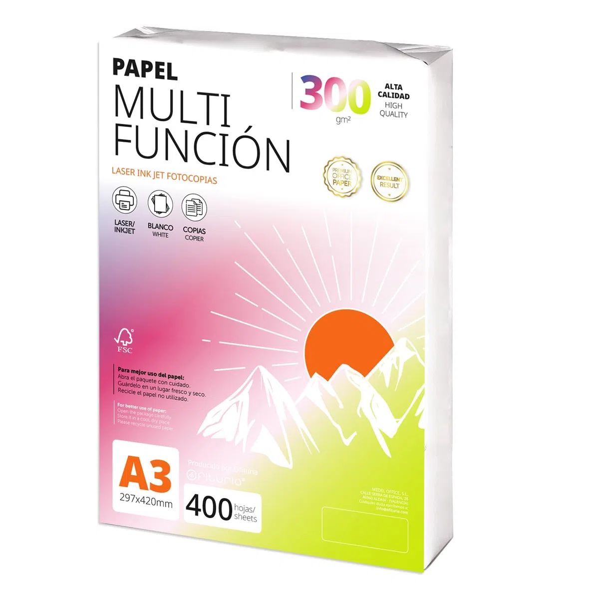 A3 Papier 300 g 400 Blatt, Multifunktionspapier für Drucker, Papier für Projekte, Illustration, Lettering, Professionelle Kreativprojekte, A3 Büropapier, Schulmaterial - Ofituria (300 g, 400 Blatt)
