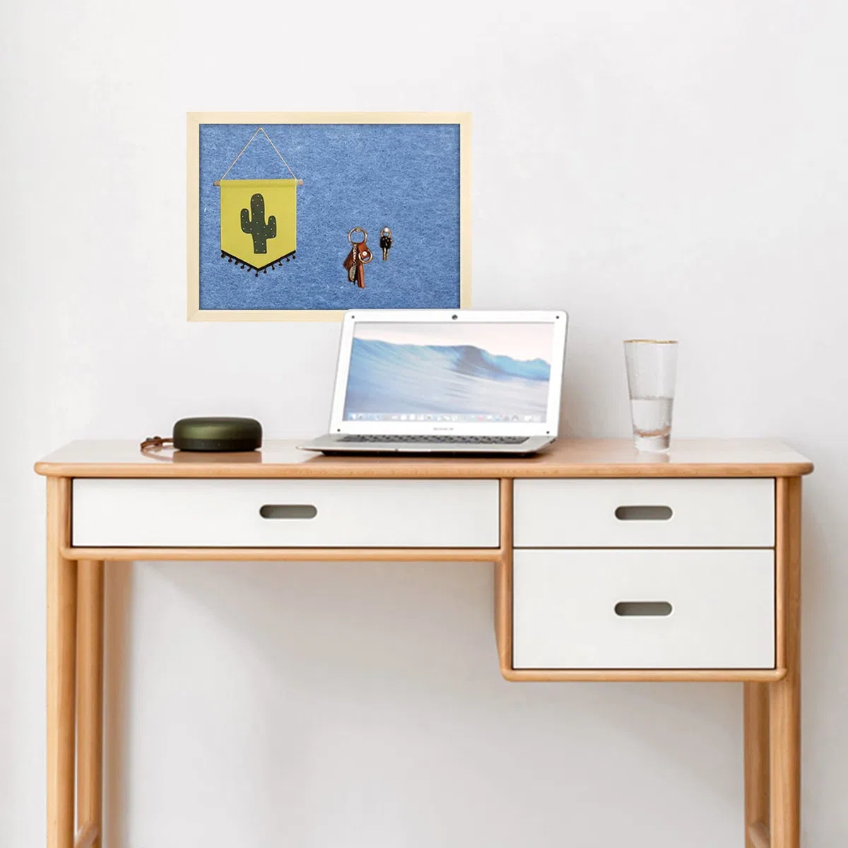 Korktafel Filz-Pinnwand Blau 2er-Pack, 30 x 40 cm, dekorative Pinnwand mit Holzrahmen, Notiztafel, für Home Office und Schule