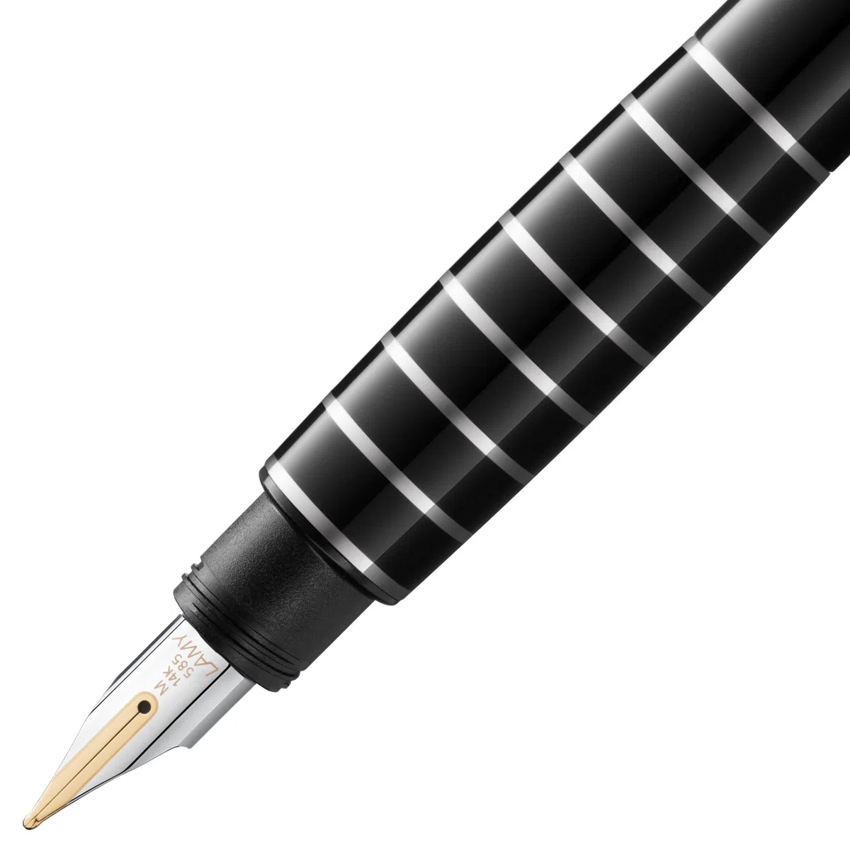 Lamy accent hochglänzender Füllhalter 098 im Lack-Finish mit austauschbarem Griffstück mit Zierringen diamantiert und Stahlfeder Federstärke Fein, inkl. Tintenpatrone T 10 blau