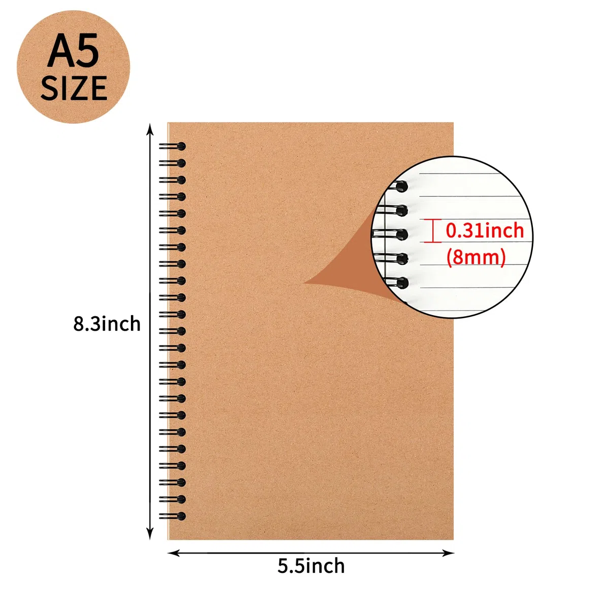 YOTNUS 48 Stück A5 Spiralnotizbücher Tagebuch mit Krafteinband, 12,7 x 20,3 cm, liniertes Papier, für Arbeit, Skizzen, Studium, Notizen, Geschenke, braun (24 Stück (liniert))