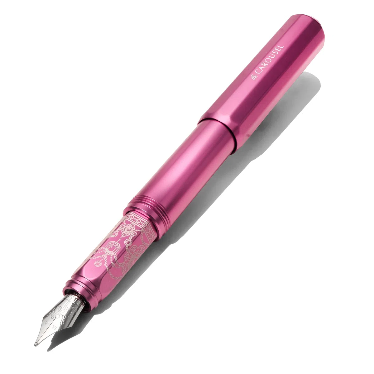 Ferris Wheel Press, Aluminum Carousel Fountain Pen, Little Miss Jubilee, Aircraft grade aluminum body, Threaded cap with air seal system, Fine