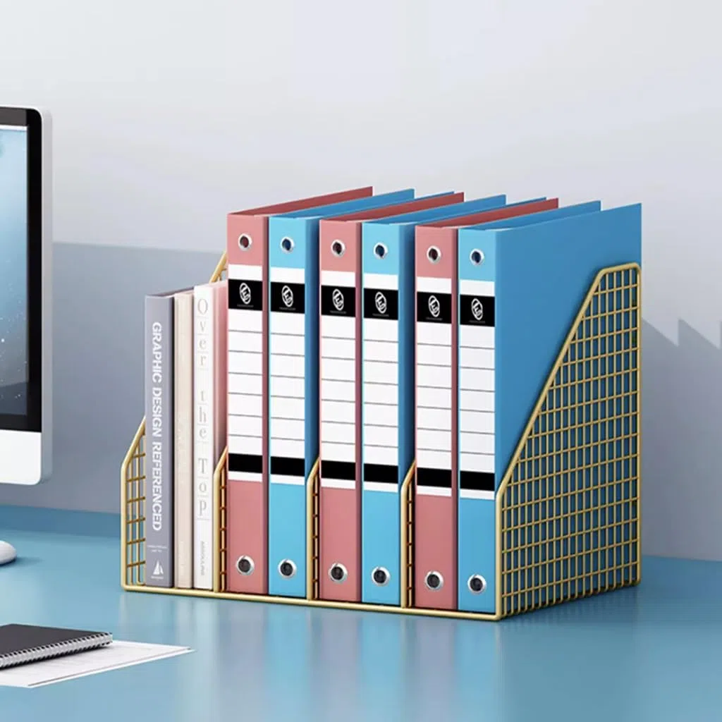 Zeitschriftenhalter aus Metallgeflecht, 4 Fächer, vertikaler Schreibtisch-Organizer für Büro und Zuhause, stilvolle Aufbewahrungslösung für Papiere und Zeitschriften