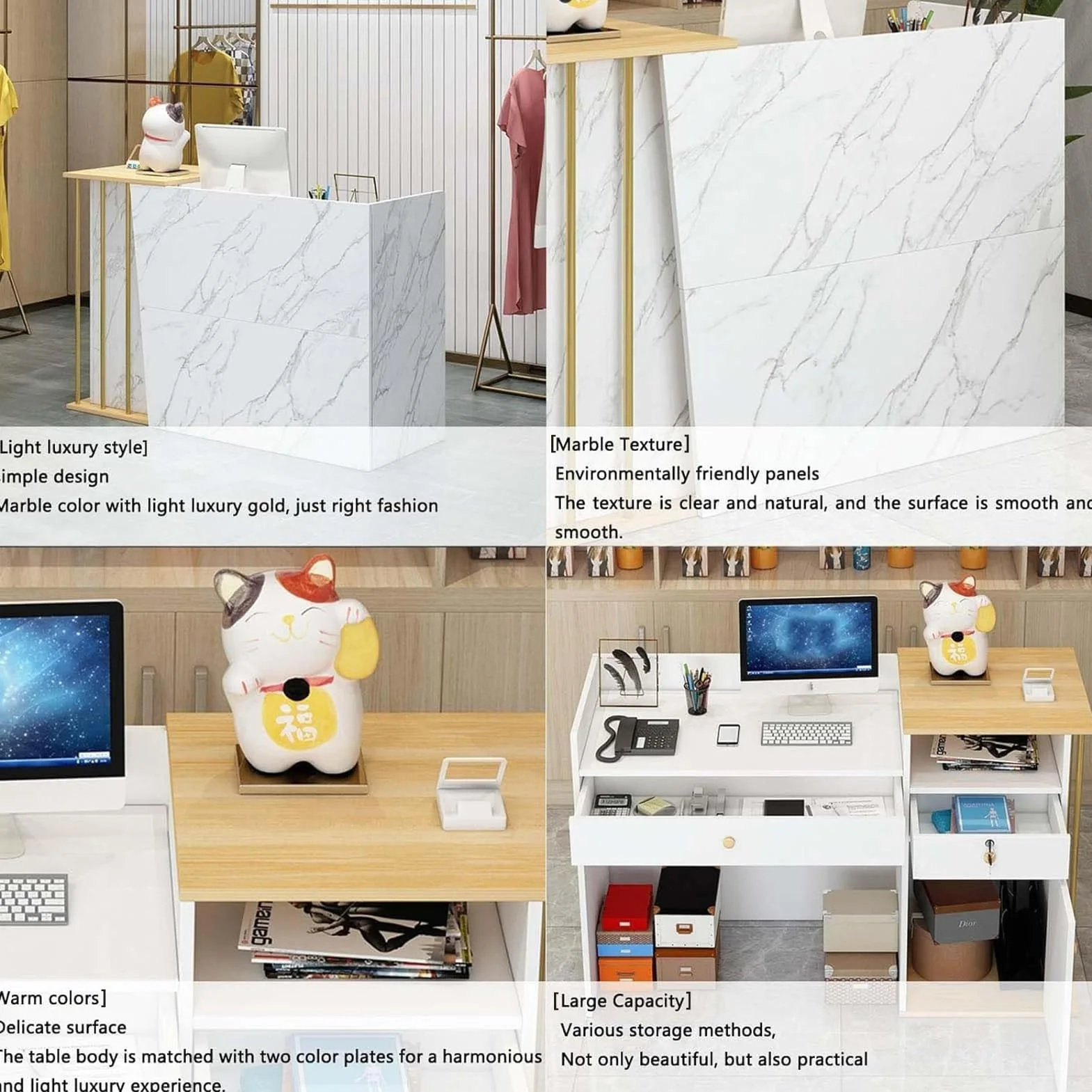 Empfangstheke Holzoptik, Empfangstresen mit Schreibtisch, Empfangstheke Salon Kosmetikstudio 100cm,120cm, 140cm Rezeption Tisch Verkaufstheke Ladentheke Tresen Grey 100cm