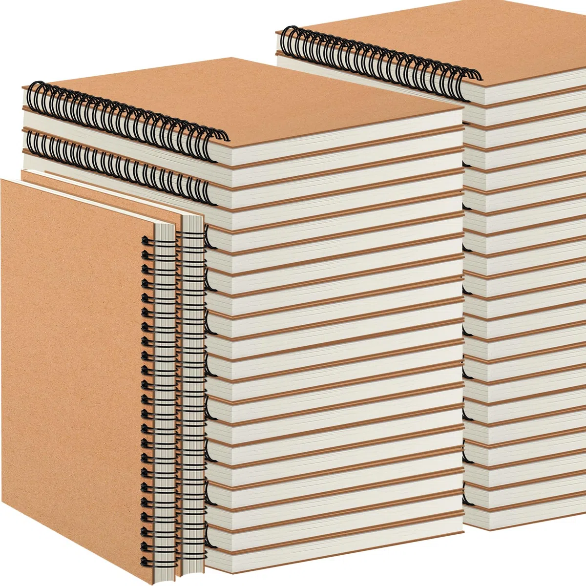 YOTNUS 48 Stück A5 Spiralnotizbücher Tagebuch mit Krafteinband, 12,7 x 20,3 cm, liniertes Papier, für Arbeit, Skizzen, Studium, Notizen, Geschenke, braun (24 Stück (liniert))
