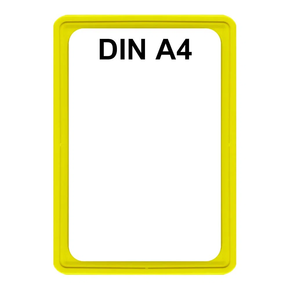 12 Plakatständer DIN A4 Rahmen gelb, Teleskopständer höhenverstellbar bis 580 mm mit Teleskoprohr ALU Kunststoff, Fuß eckig 160x192 mm Stahl schwarz, Kundenstopper, Aufsteller