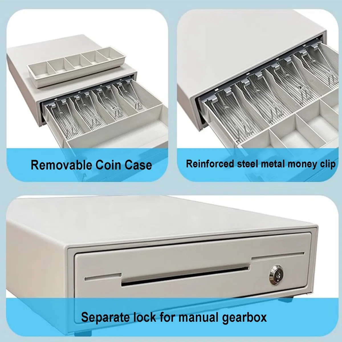 Kassenbox, Robuste, kompakte Kassenschublade mit manuellem Drucköffner und herausnehmbarem Münzfach for Geschäfte, Läden und Unternehmen