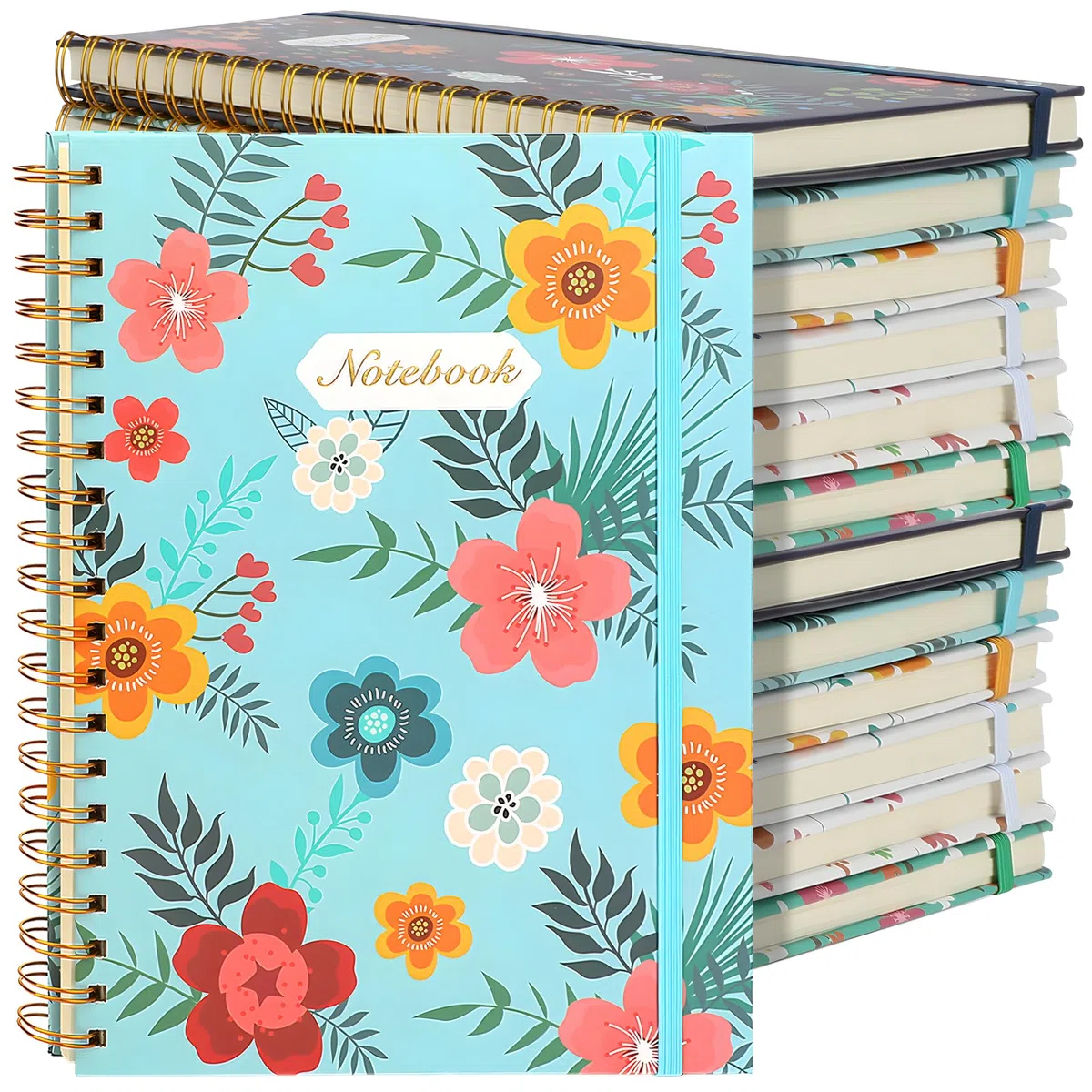 Coopay 12 Stück B5 Spiralnotizbuch, College-Notizbücher, liniert, Hardcover, Spiral-Tagebuch, niedliches blühendes Blumenmuster, für Büro, Zuhause, Schule, Geschäft, 25,9 x 19,1 cm, 100 g/m² dickes