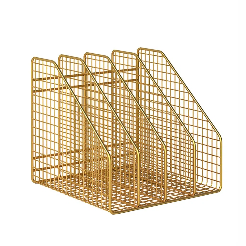 Zeitschriftenhalter aus Metallgeflecht, 4 Fächer, vertikaler Schreibtisch-Organizer für Büro und Zuhause, stilvolle Aufbewahrungslösung für Papiere und Zeitschriften